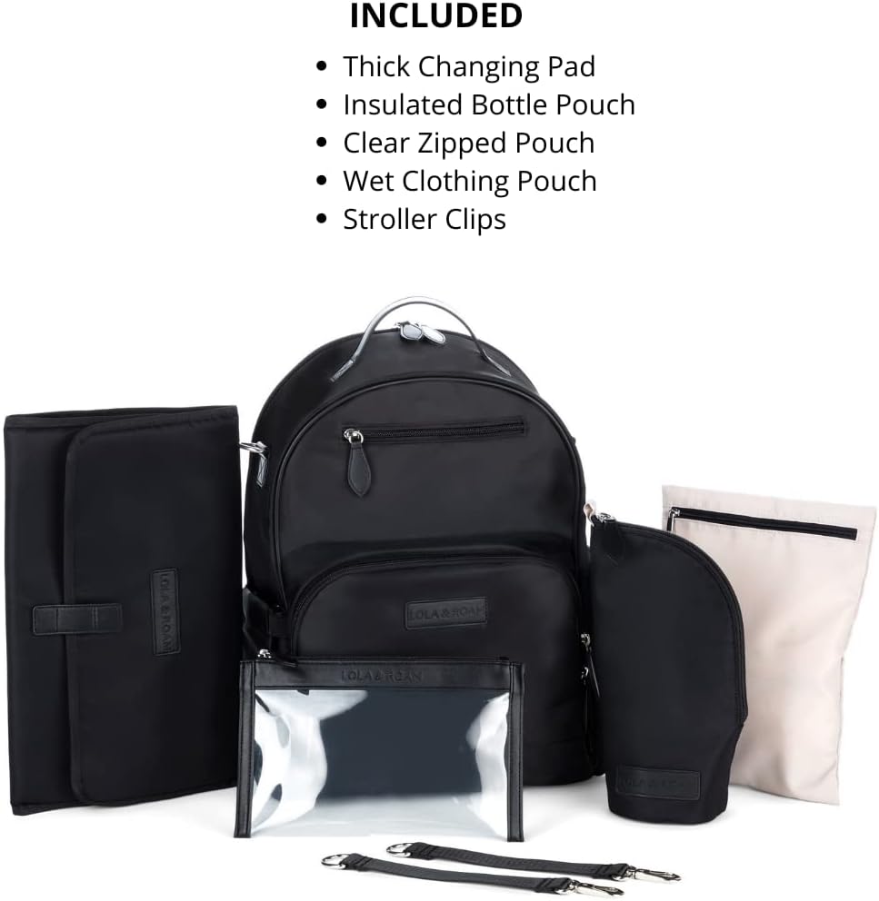 LOLA & ROAM Nylon and Vegan Leather Lightweight Diaper Bag Backpack