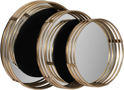 Set of 3 Gold Brass Finish Metal Round Mirrored Trays - 14", 16", and 18" Diameter, Decorative Display