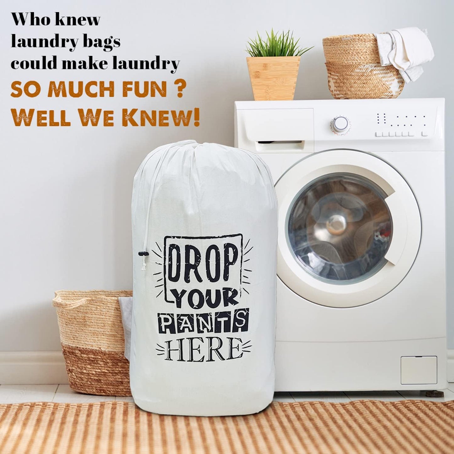 2 Pack Laundry Bags - "Drop Your Pants Here" - 100% Cotton