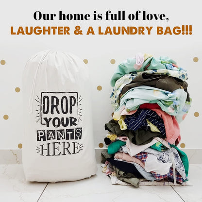 2 Pack Laundry Bags - "Drop Your Pants Here" - 100% Cotton