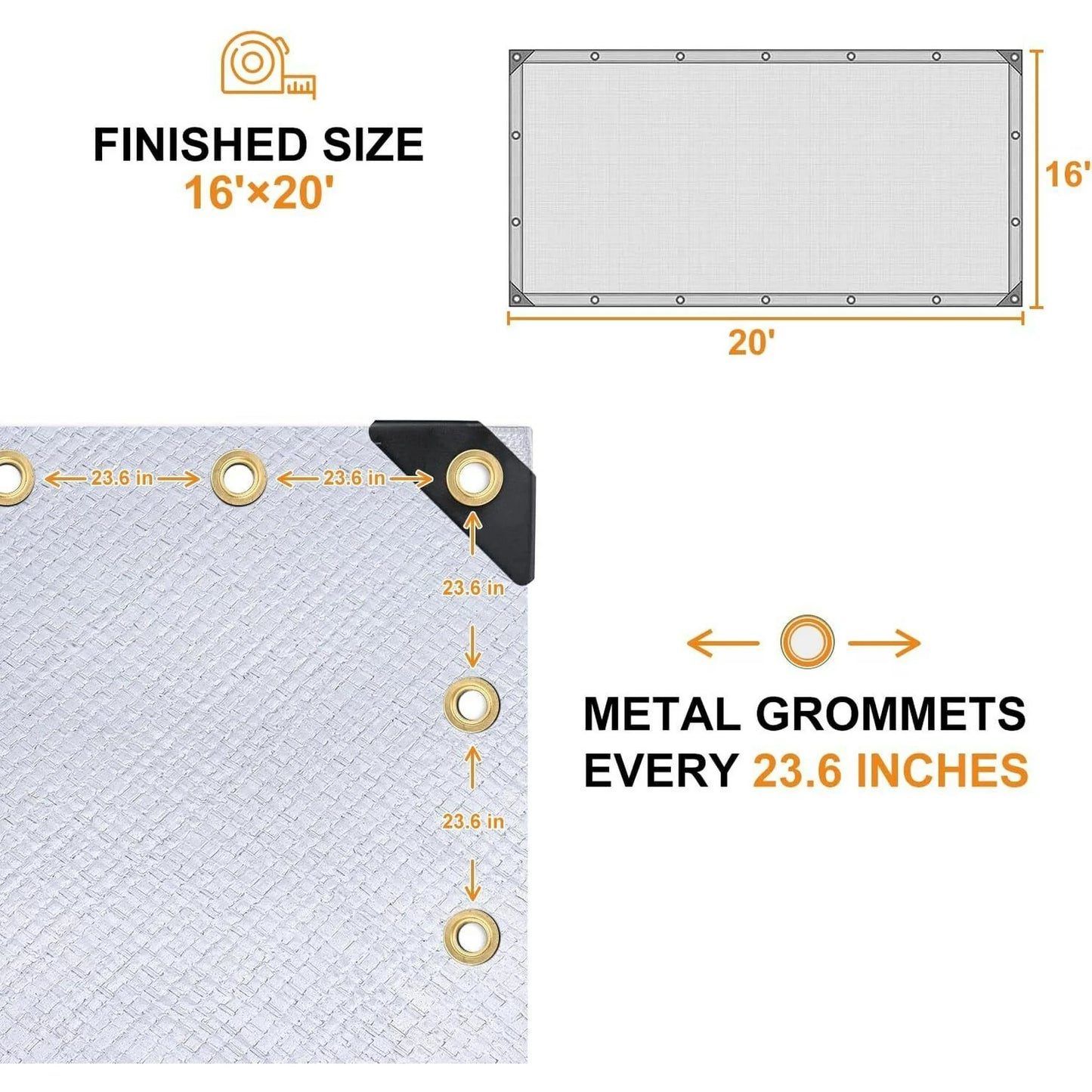 16ft x 20ft 14 Mil Heavy Duty Tarp Cover - Silver/Brown Thick Waterproof Protective Tarps, UV Resistant Poly Tarpaulin with Grommets and Reinforced Edges for Camping, Pool, Boat