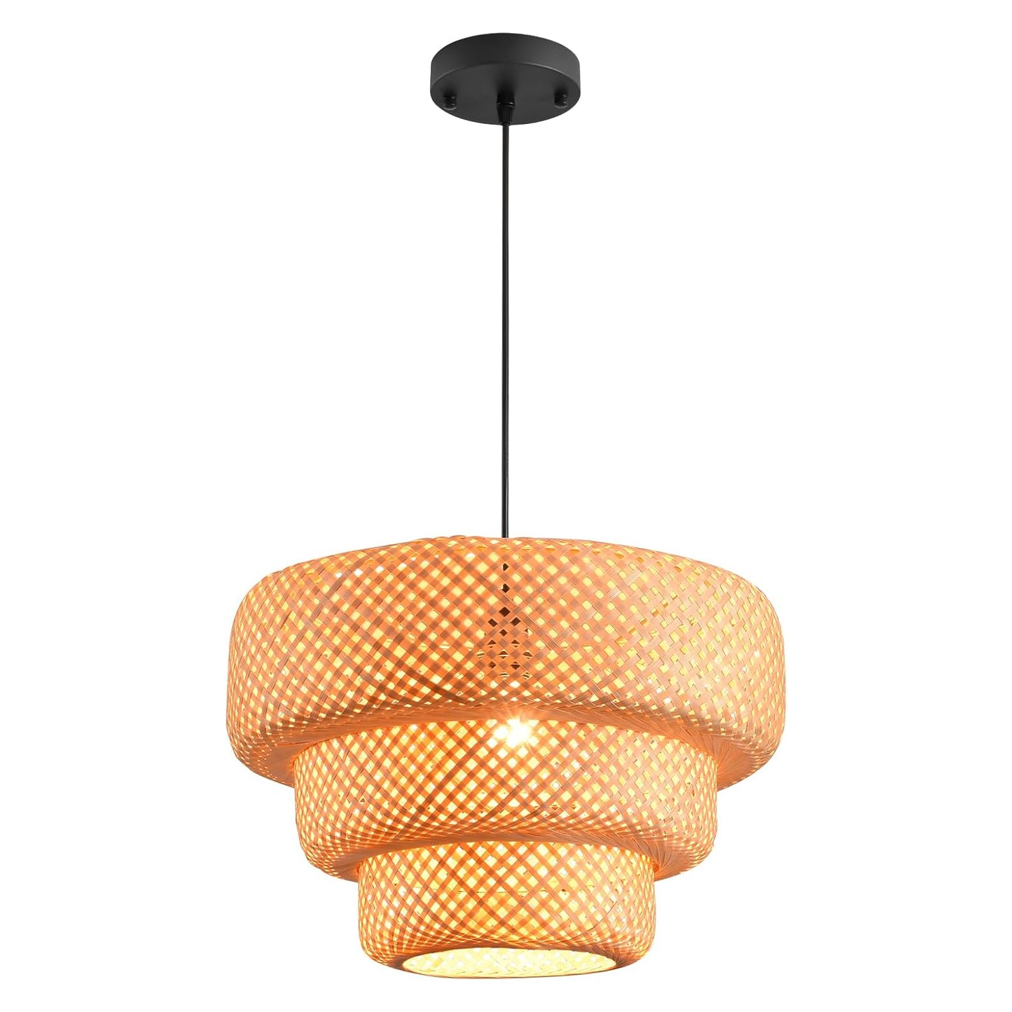 18 Inch Wide Bamboo Chandelier Ceiling Hand-Woven Natural Hanging Light Fixture