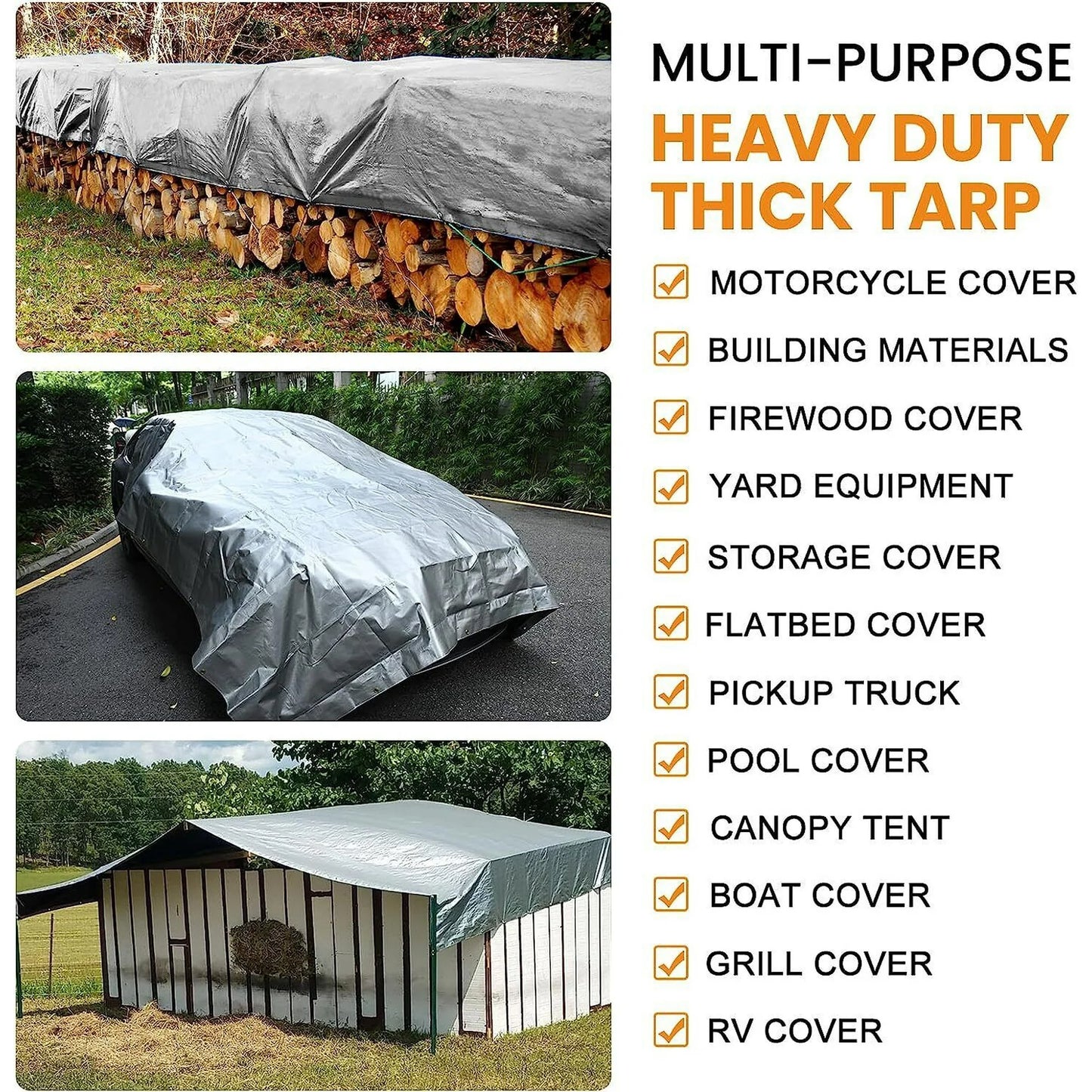 16ft x 20ft 14 Mil Heavy Duty Tarp Cover - Silver/Brown Thick Waterproof Protective Tarps, UV Resistant Poly Tarpaulin with Grommets and Reinforced Edges for Camping, Pool, Boat