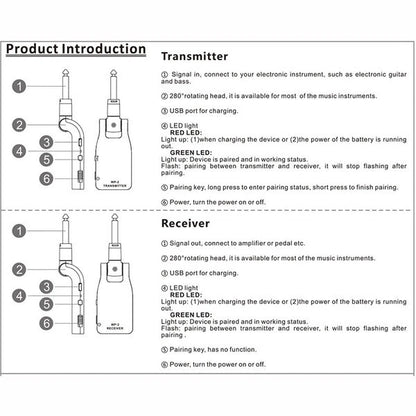 WP-2 2.4G Wireless Rechargeable Electric Guitar Transmitter Receiver