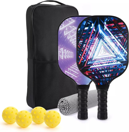 Pickleball Paddle Set with 2 Paddles, 4 Balls, 2 Cooling Towels & Storage Bag