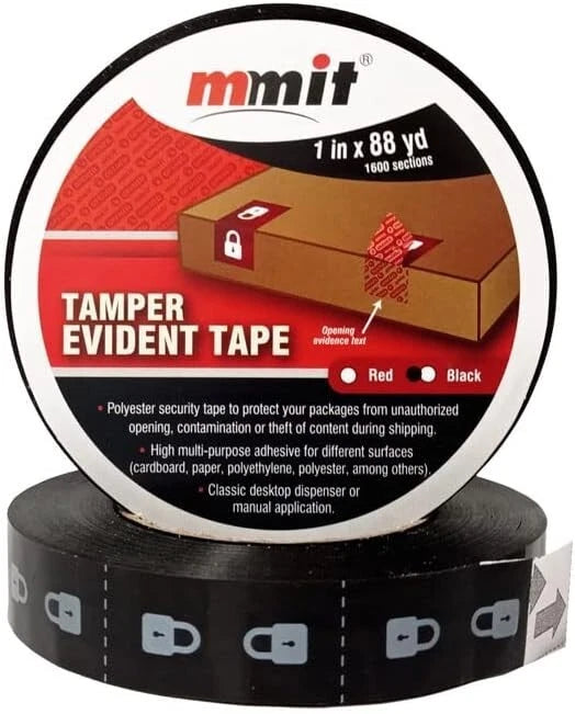 1” x 88 Yards Tamper Evident Security Tape for Safe Delivery 1600 Sections Black