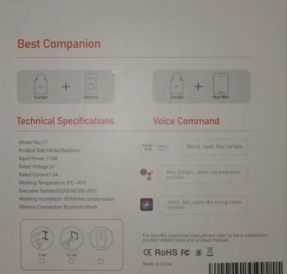 Smart Home Automated Curtain Opener Robot TUYA Bluetooth with Remote Control, Timer Switch, Voice Control, Manual Control for I-Rail U-Rail Curtains
